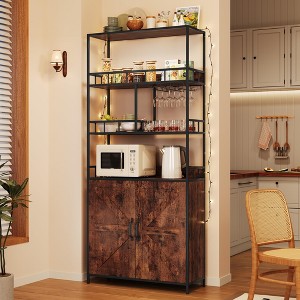 Tall Wine Cabinet & Bar Storage Rack ¨C 5-Tier Freestanding Bakers Rack with Metal Racks, Baskets, and Hooks for Wine, Glasses, Beverages, and Snacks - 1 of 4