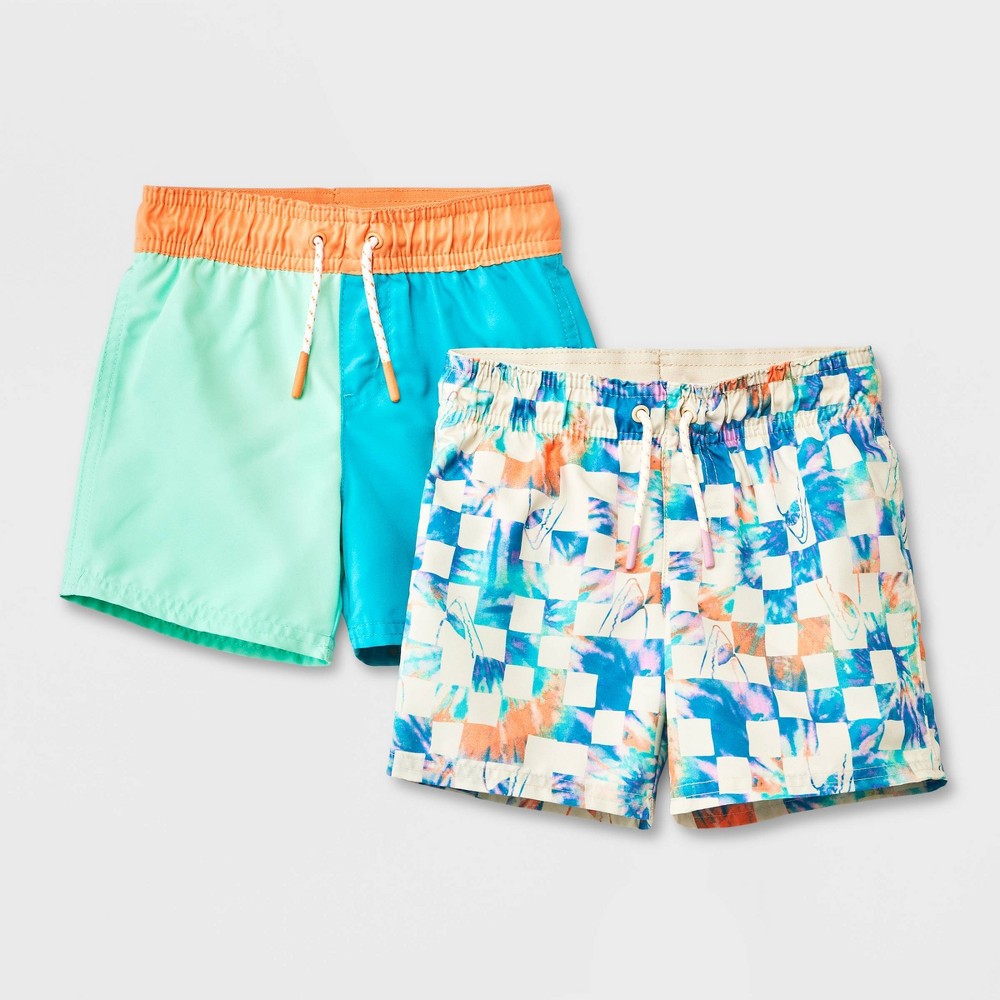 Photos - Swimwear Toddler Boys' 2pk Swim Shorts - Cat & Jack™ 2T: Multicolor, UPF 50+ Protec