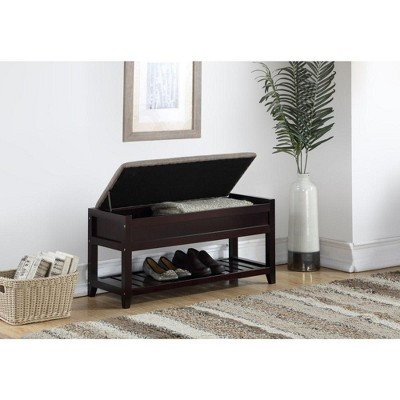 NicBex 35.43" Upholstered Shoe Bench,Modern Ottoman with Storage Space and Open Shelf for Living Room,Entryway