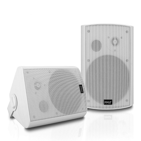 white surround sound speakers