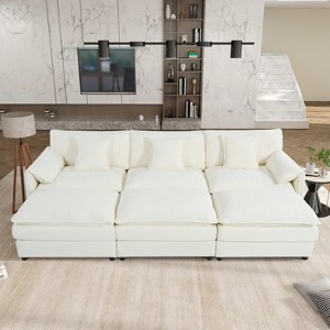 DOMETOUR Oversized Deep Seat Sectional Chenille Cloud Sofa Sleeper with 3 Ottomans & Soft Pillows, Modular Couch Bed for Living Room - 1 of 4