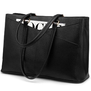 Laptop Tote Bag for Women 15.Inch Waterproof Leather Computer Bags Business Office Work Briefcase Black - 1 of 4