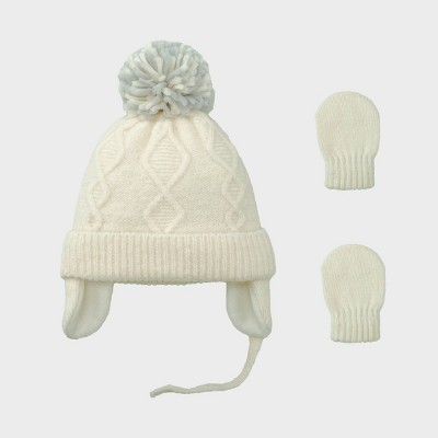 Baby Girls' 2pc Hat and Glove Sets - Cat & Jack™ Cream 0-6M
