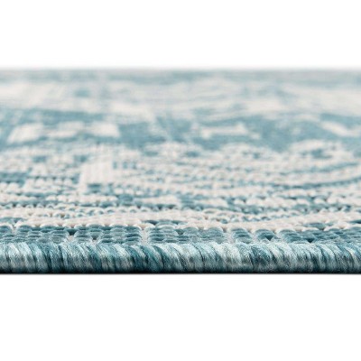 Aqua Medallion Easy-Care Outdoor 7x10 Synthetic Rug