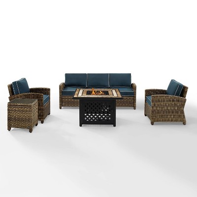 Bradenton 5pc Outdoor Wicker Sofa Seating Set with Fire Table - Navy - Crosley