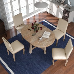 Oversart 5-Piece Farmhouse Dining Table Set Wood Round Extendable Dining Table and 4 Upholstered Dining Chairs (Natural Wood Wash) - 1 of 4