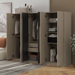 TIRAMISUBEST 6-Door Bedroom Armoire Closet with Hanging Rods, Modern Large Wardrobe Clothes Organizer with 2 Hidden Drawers and Storage Shelves - 1 of 4