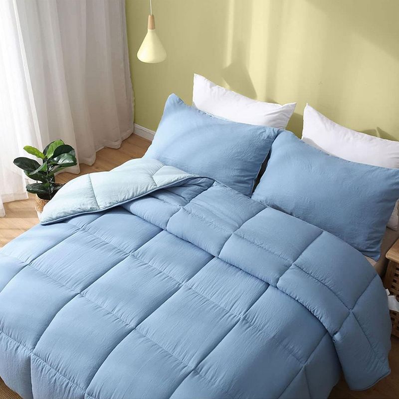 APSMILE Reversible All Season Ultra Soft Cloud Fluffy Plush Recycled Microfiber Down Alternative Full King Comforter Duvet Quilt, Light Blue, 5 of 7