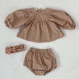 MyKids-USA Baby Girl Plaid Pattern Loose Blouses WIth Shorts Headband 3 Pieces Sets - 1 of 4