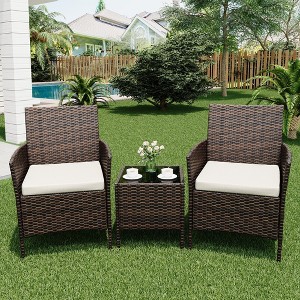 Whizmax 3-Piece Patio Furniture Set - Wicker Conversation Set with Cushions & Glass Coffee Table, Outdoor Rattan Sofa for Garden, Poolside, Balcony - 1 of 4