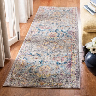 Grey and Blue Synthetic Hand-Knotted Runner Rug