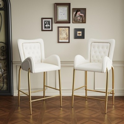 White counter height bar stools, bar height armchairs, velvet fabric stools