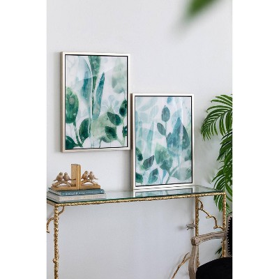 Green and White Acrylic Leaf Print Wall Art Set