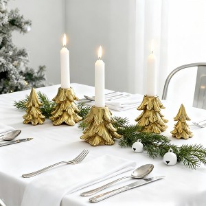 MOEPISY Christmas Table Decorations, Vintage Xmas Golden Resin Tree Candle Holders Set - 1 of 4