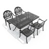 Hzzkey 5-Piece Cast Aluminum Patio Dining Set with Brown Cushions and Umbrella Hole, Black - 2 of 4