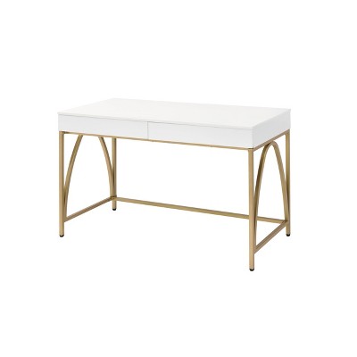 Light Mane Desk White High Gloss/Gold - Acme Furniture