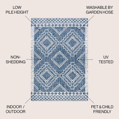 Marokko Diamond Tribal Medallion 3x5 Blue/Ivory Synthetic Rug