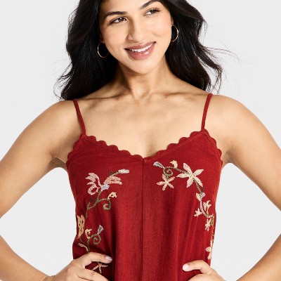 Женские платья Universal Thread Women's Linen Embroidered Midi High Low Dress - Universal Thread™ Red XS — фото 4