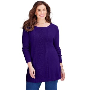 Catherines Women's Plus Size Cashmiracle Cable Sweater - 1 of 4