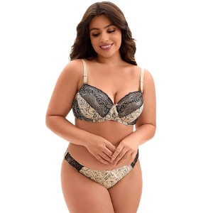 Agnes Orinda 2 Pcs Women's Lace Overlay Adjustable Push-Up Underwire Comfort Undergarment Set - 1 of 4