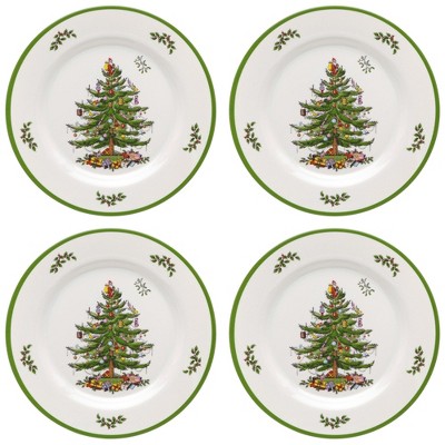 Spode Christmas Tree Melamine Dinner Plate (Set of 4) - 11 Inch Shatterproof Serving Plate - Festive Tableware, Dishwasher Safe Dinnerware