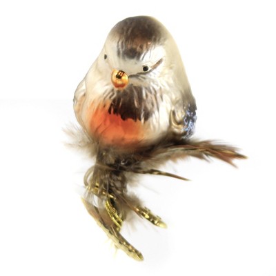 Inge Glas 2.25" Brownie Clip-On Bird Ornament Fall Christmas Feathers  -  Tree Ornaments