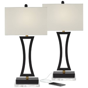 360 Lighting Roxie Modern Table Lamps Set of 2 with Clear Acrylic Risers 31" Tall Black USB Charging Port Off White Shade for Bedroom Living Room Kids - 1 of 4