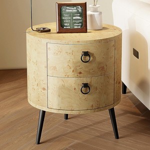 Homhougo Round Side Table with Drawers Modern Night Stand with Storage Wooden Accent End Table Circle Bedside Table with Metal Legs, Gold - 1 of 4