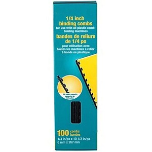 MyOfficeInnovations Plastic Comb Binding Spines 1/4" Diameter 20 Sheets 100 Pack Black 449261 - 1 of 3