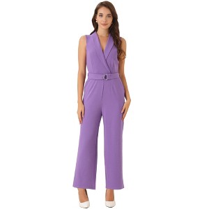 INSPIRE CHIC Women's Casual Sleeveless Shawl Collar Office Belted Cropped Jumpsuit - 1 of 4