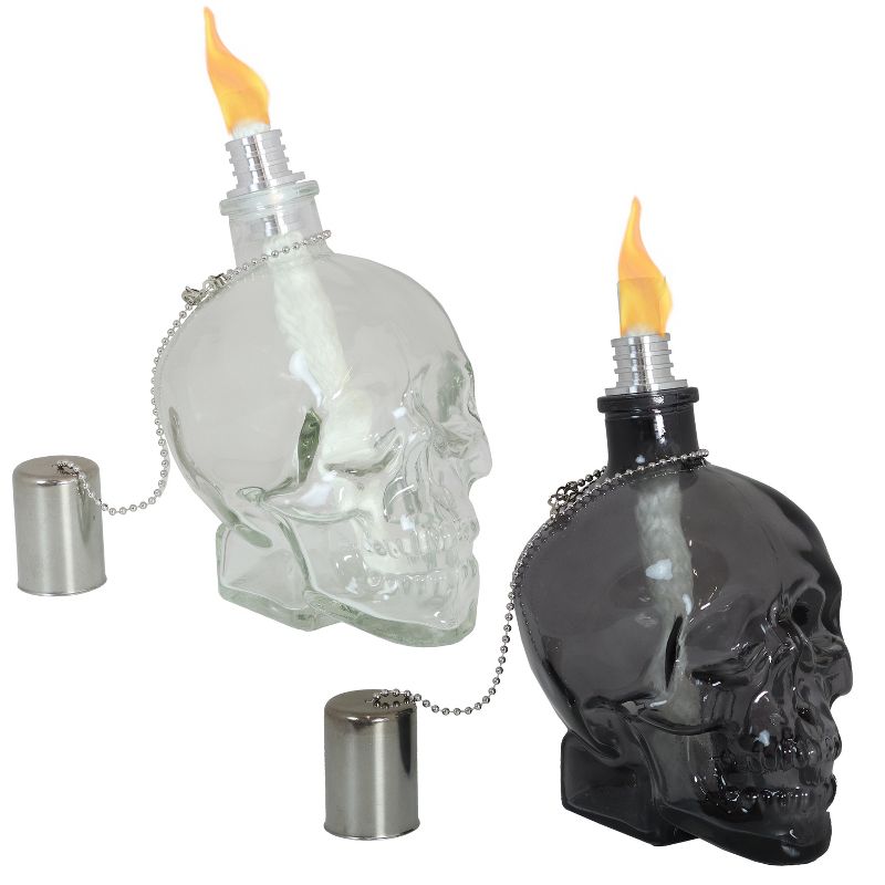 Sunnydaze Grinning Skull Glass Tabletop Torches - Clear and Black, 1 of 11