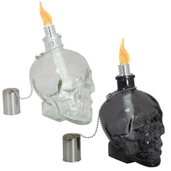 Sunnydaze Grinning Skull Glass Tabletop Torches - Clear and Black