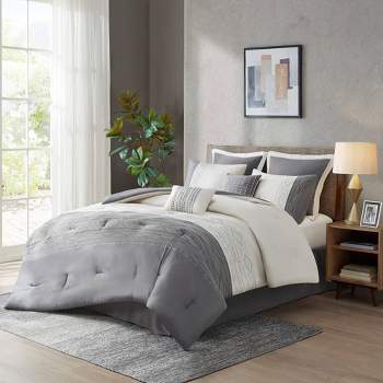 12pc Queen Rossi Embroidered Colorblock Comforter & Sheets Bedding Set -  Gray : Target