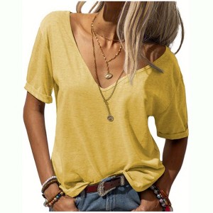 Imily Bela Womens T Shirt Deep V Neck Short Sleeve Casual Fit Basic Fashion Top - 1 of 3