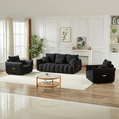 Black Cloud Couch Sectional,5 Seater Sofa Set 3 +1 +1,living Spaces