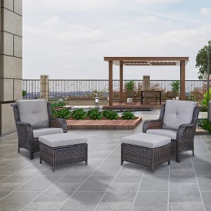 POCASSY Wicker Patio Lounge Chairs with Ottomans and Cushions, Set of 2 - 1 of 4