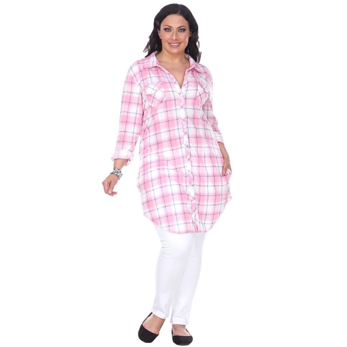 Women's Plus Size Piper Stretchy Plaid Tunic with Pockets - White Mark - thumbnail 10