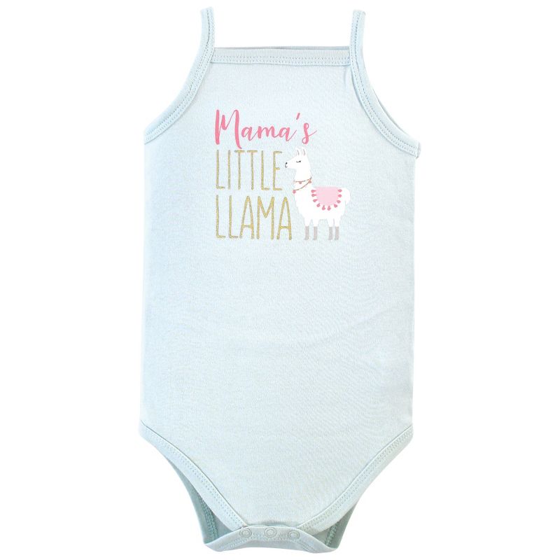 Hudson Baby Infant Girl Cotton Sleeveless Bodysuits 5pk, Llama, 5 of 8
