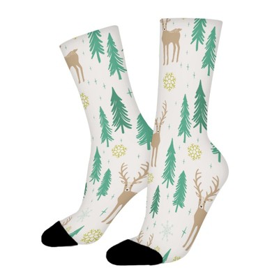 Xmas Reindeer In Winter Forest Women Printed Crew Socks Funny Funky Socks Soft Polyester Novelty Gifts for Artists Men
