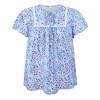 Women's Plus Size Summer Floral Print Pintucked Trim Front Ruffle Sleeve Tie Neck Casual Vacation Blouses - GRACE & GRANDEUR - 4 of 4