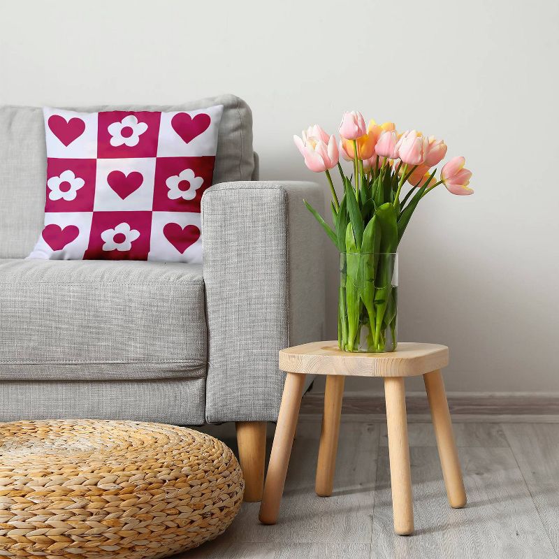 16&#34;x16&#34; Valentine&#39;s Day Heart and Flowers Grid Square Throw Pillow Bold Pink - e by design, 4 of 7