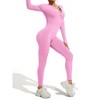 DOMETOUR Zip Front Sports Yoga Jumpsuit for Women Tummy Control Unitard Bodysuit Athletic Rompers, Pink-XL - 2 of 4