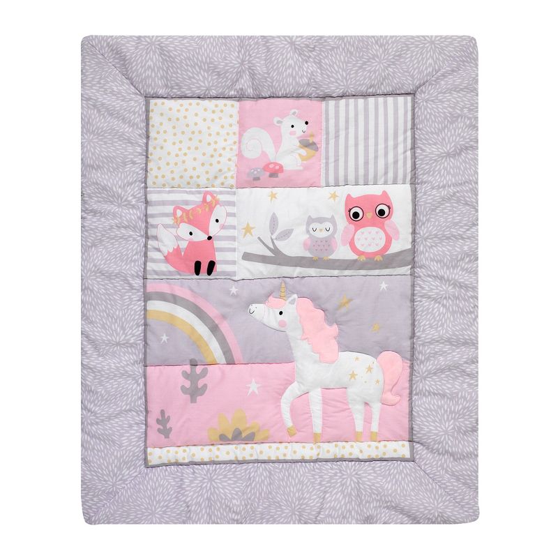 Bedtime Originals Rainbow Unicorn Pink/Purple 4-Piece Baby Crib Bedding Set, 3 of 10