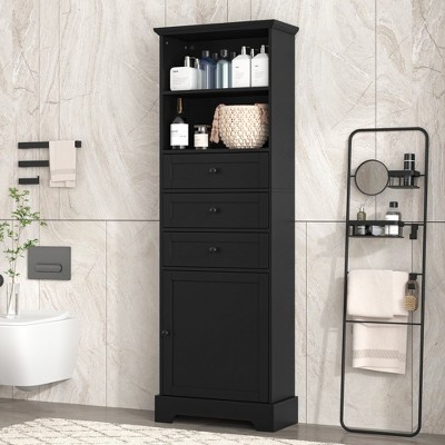 Grungis Tall Bathroom Storage Cabinet,Floor Cabinets with 3 Drawers and Adjustable Shelves,Storage Cabinet for Bathroom