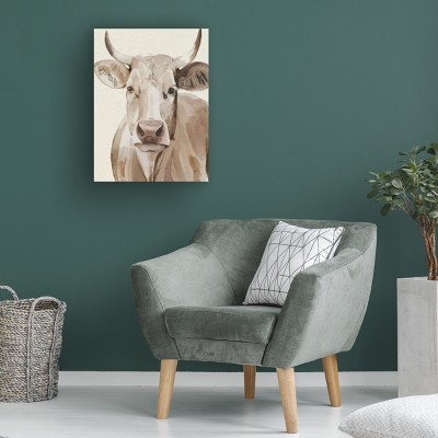 Sepia Cow Portrait Canvas Art in Mixed Media, 18 x 24