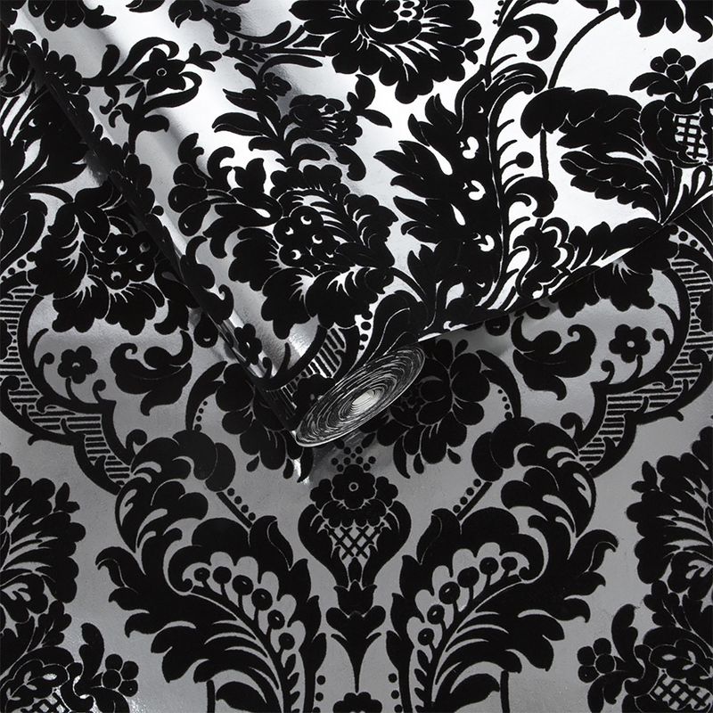 Gothic Damask Flock Black and Silver Paste the Wall Wallpaper, 3 of 5