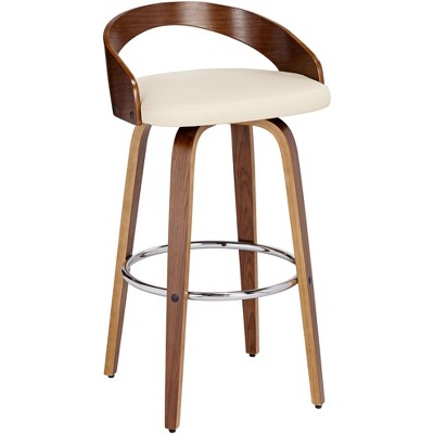 LumiSource Gratto 29 1/4" Cream Faux Leather Walnut Swivel Bar Stool