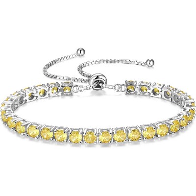 Sterling Silver Tennis Bracelet with Birthstone, Adjustable Bolo Chain Fine Jewelry, Anniversary Birthday Gift for Women