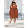 Women's Plus Size Fall Casual Long Sleeve Ribbed Striped Bodycon Mini Dress A-Line Button V Neck Short Dress - 4 of 4