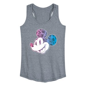 Women's - Disney - Mickey Floral Gradient Fill Graphic Racerback Tank - 1 of 4